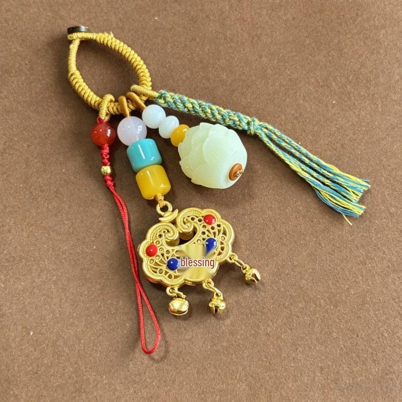 Luxury Metal Gourd Cinnabar Pendant Keychain Ornament