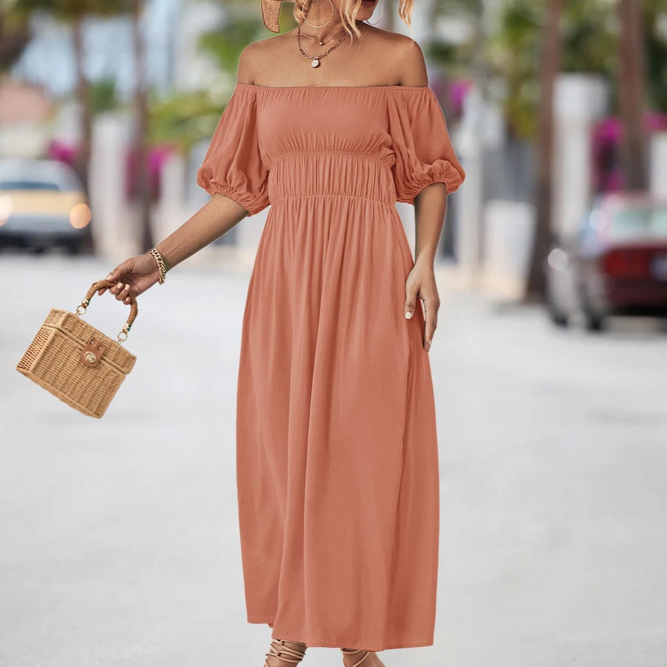 QICED Однотонное платье с принтом Весна Лето на одно плечо с коротким рукавом Женское — фото 5