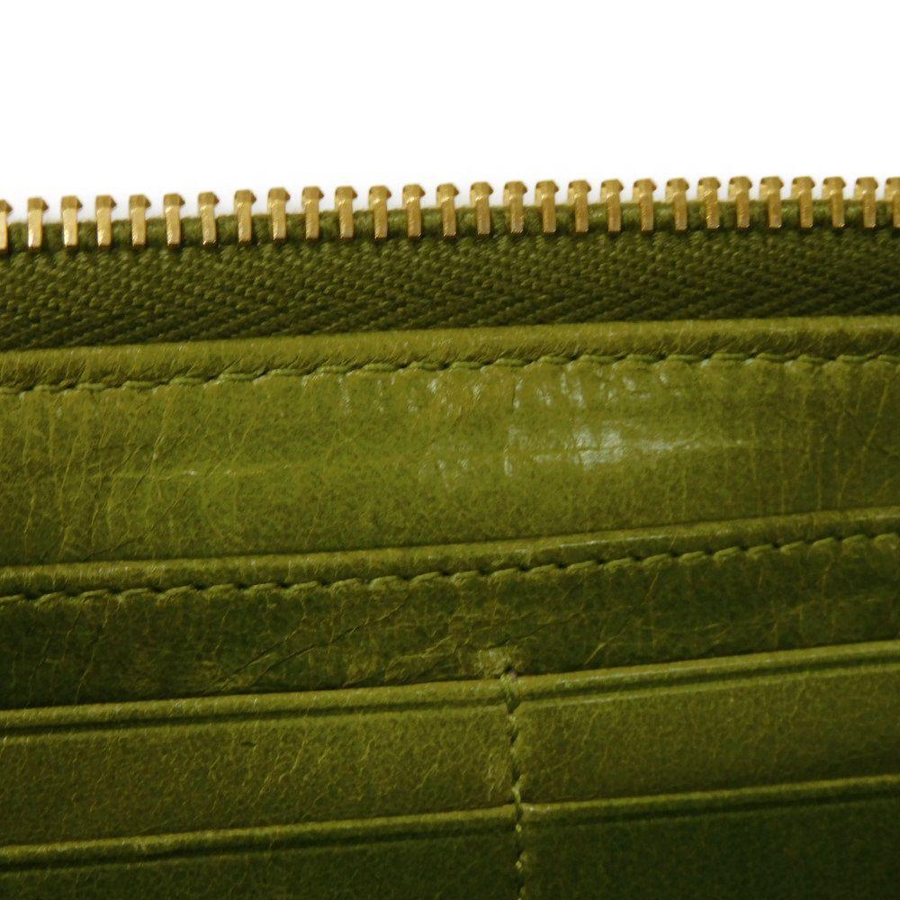 Used Matelasse Zip Around Wallet (12166) with wrinkled L-shaped zipper (5M1183 7940) Logo Metal Light Green Women's