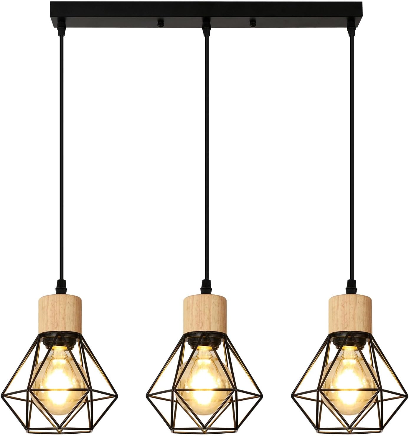 

Подвесное потолочное освещение Industrial Retro 3 Light E27 из дерева и металла для спален, кафе, гостиных и прихожих (лампочка не входит) E27 head No bulb чёрный