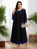 Plus Size Royal Blue Sequin Patchwork Tassel Cuff Islamic Style Long Dress