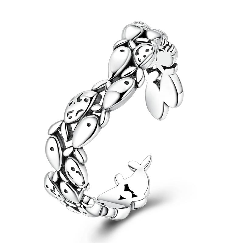 Original 925 Silver Adjustable Rings Eyes Clover Cat Dog Classic Design Ring High Quality Ladies Jewelry For Vacation