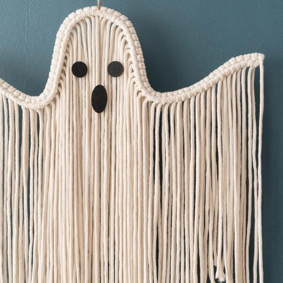 Halloween Ghost Decorations Hand-Woven Tassel Ghost White Rope Ghost Decor Hanging Ghost Wall Art Gift