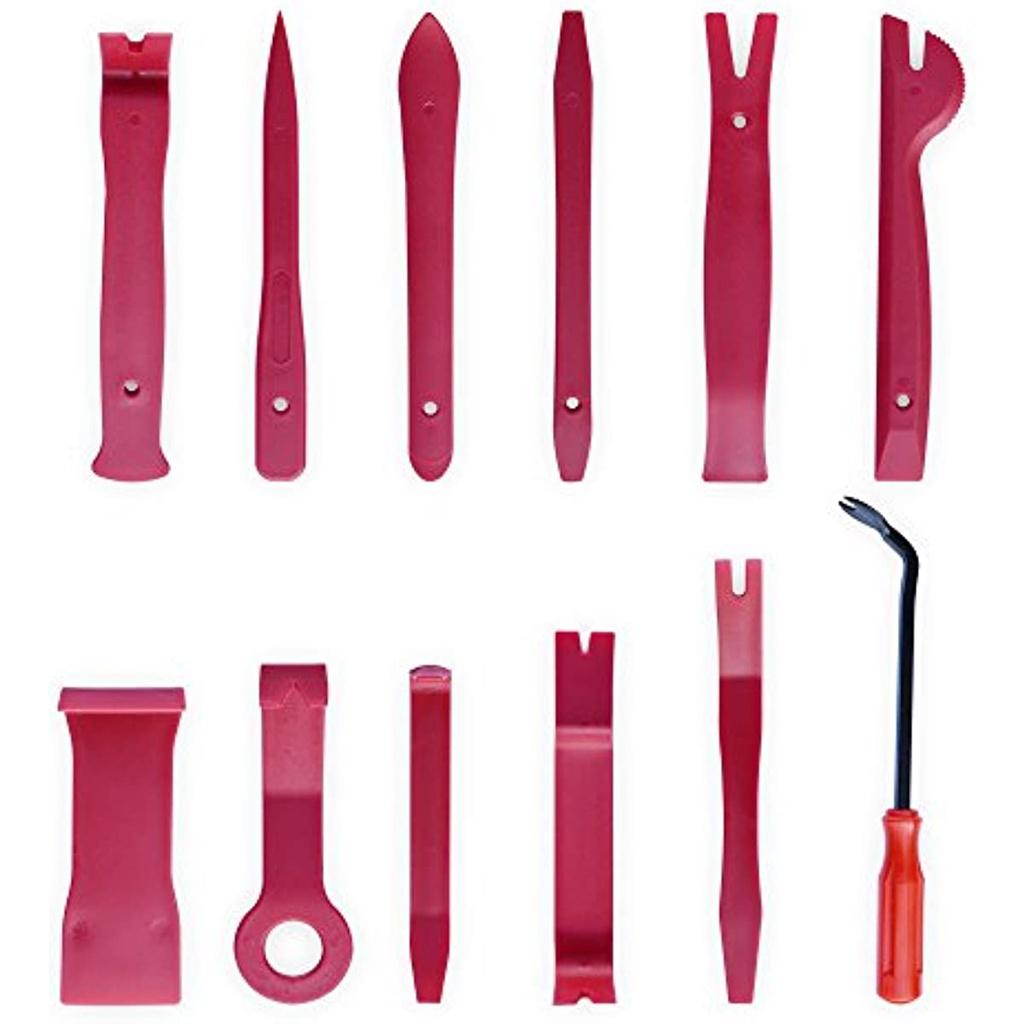 Autoverkleidungsset zum Entfernen, 12-teiliges Werkzeugset für den Einbau von Autoradios, Polsterentfernungsset, Hebeleisen-Schaber-Set, Rot