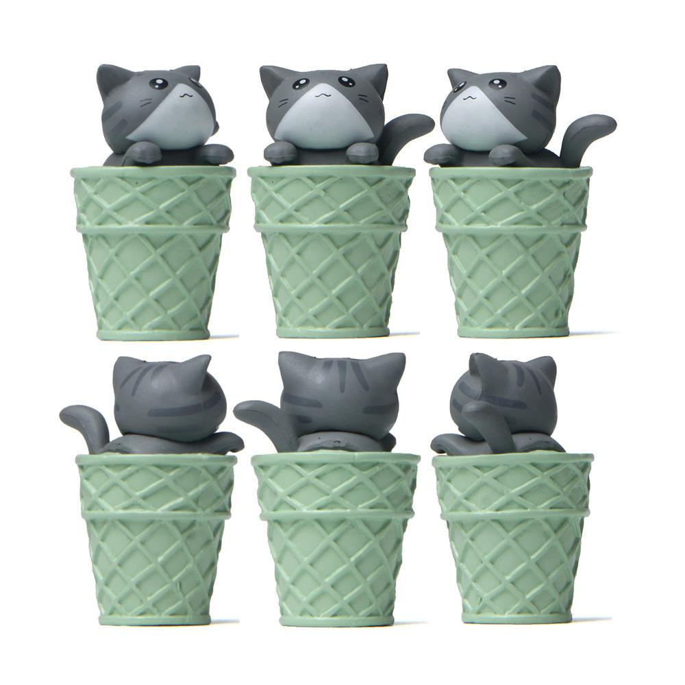 Cute Matcha Cartoon Ice Cream Cone Cat Mini Model Decoration For Decor Landscape