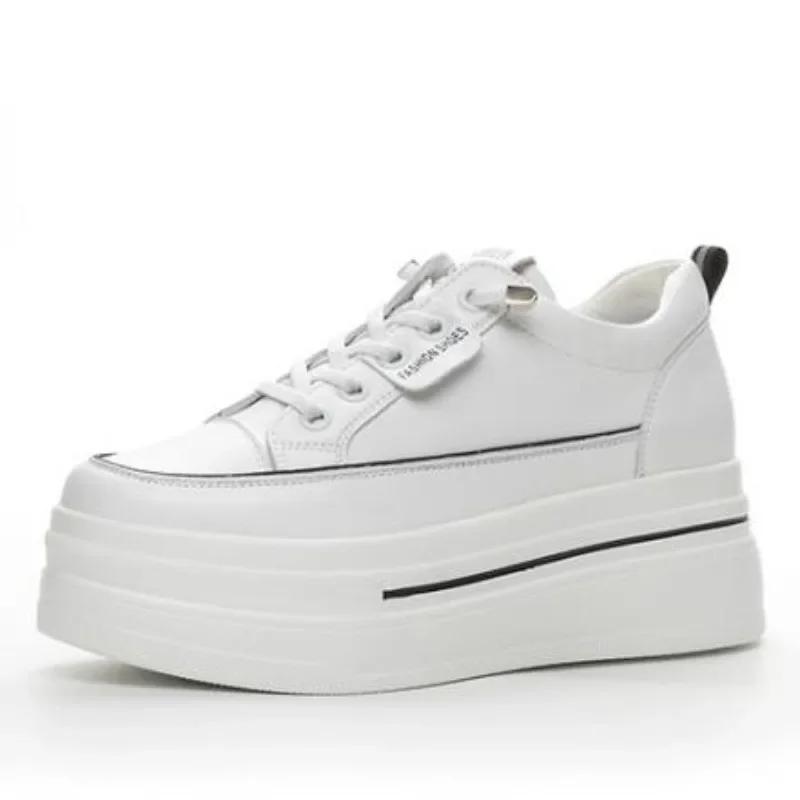 Fashion 8.5cm Genuine Leather Women Autumn Hidden Heels Ladies Chunky Sneakers Thick Soled Spring Platform Wedge Summer Fashion Shoes