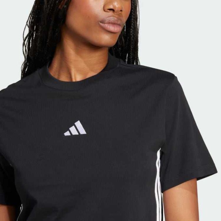 adidas Womens Essentials 3-Stripes Cotton T-Shirt Black/White Women Streetwear JD0846