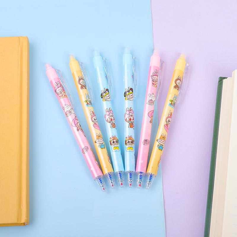 6Pcs Cute Labubu Erasable Pen Writing Smooth Quick-Drying Neutral Pens Cartoon Gel Pen Office Supplies Student Stationery Gifts