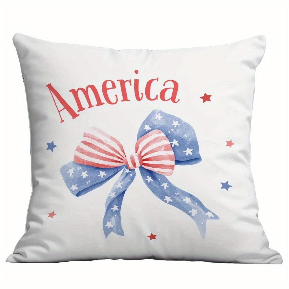 4Pcs 4Th Of July Patriotic Throw Pillow Covers, Cute Teddy Bear Cherry American Flag Print Cushion Cases, Festive Usa Home Decor