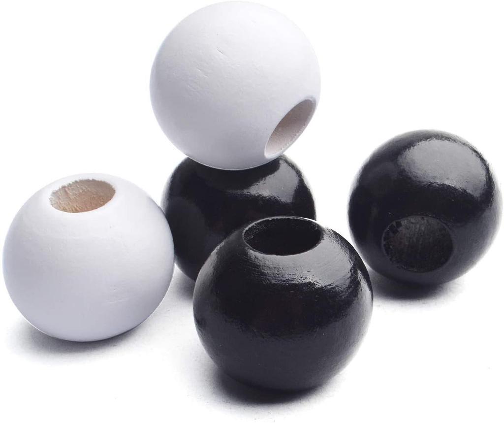 Round Wooden Beads Roller, White & Black Ball Spacer for Handmade Jewelry Accessories