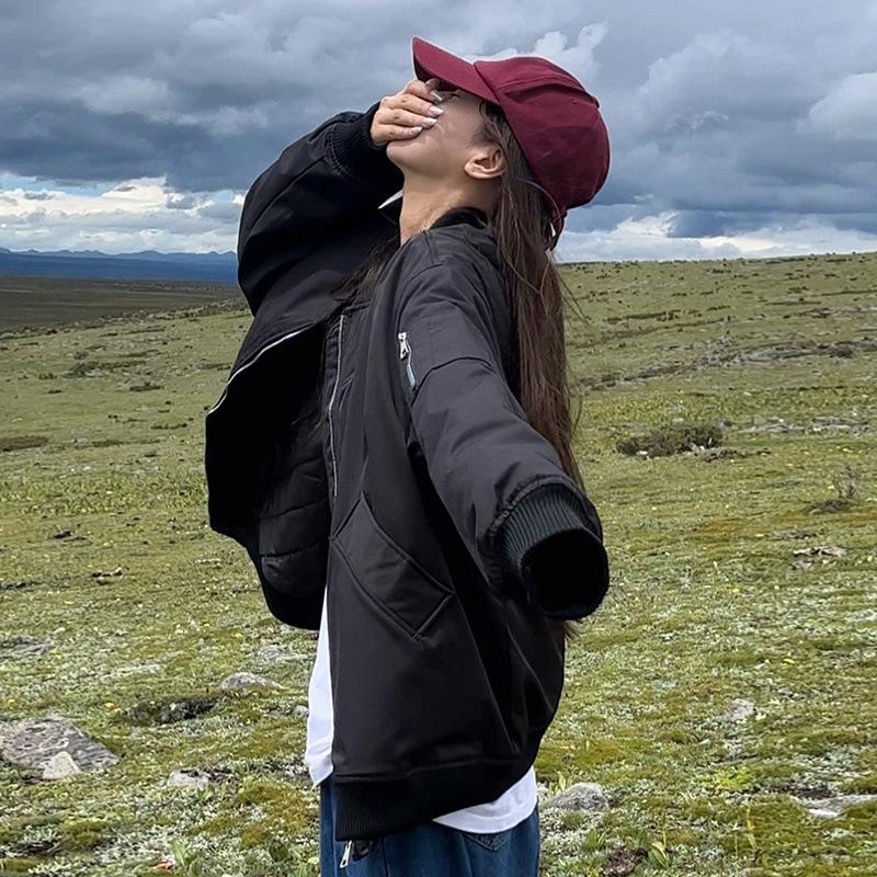 

New winter flight baseball padded jacket women s padded jacket padded jacket ovrsize tide 3XL recommends 165-90kg чёрный