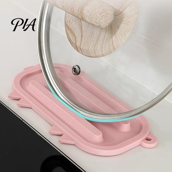Cute Pig Kitchen Gadget Silicone Pot Lid Holder, Shaped, Non Slip Heat Resistant Mat Oil Stain Isolation Pad with Drain Grooves, Multifunctional