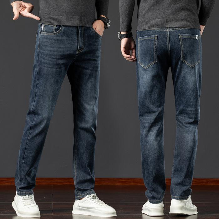 Autumn and winter velvet men's jeans, trendy youth retro loose elastic straight long pants for men