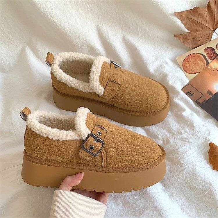 Non-slip heightened thick-soled snow boots women's winter piled and thickened new one-pedal thermal cotton shoes