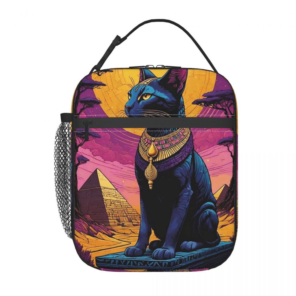 Egyptian Cat Pattern Insulated Lunch Bag for Women Office Cooler Thermal Food Box Tote Portable Lunch Boxes Container