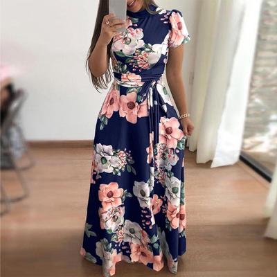 Robe Longue d'Été Élégante à Imprimé Floral pour Femmes Maxi Tunique Robe de Soleil de Soirée