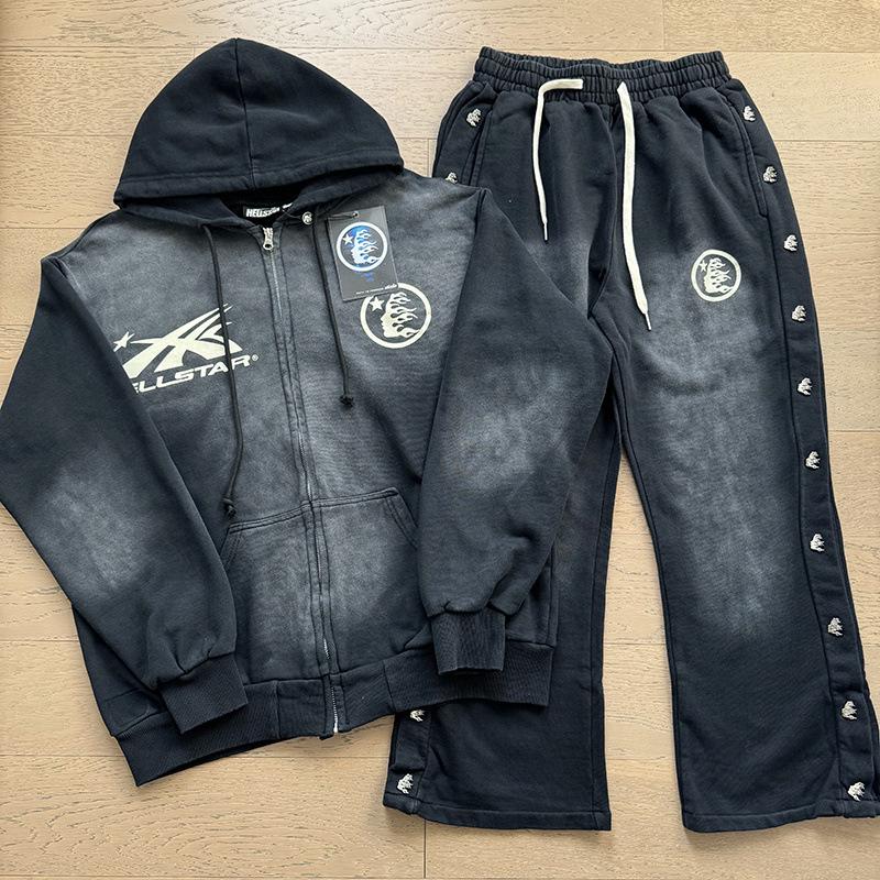 Zestaw dla mężczyzn: Bluza z kapturem i długie spodnie Hell Star, prane, postarzane, luźne