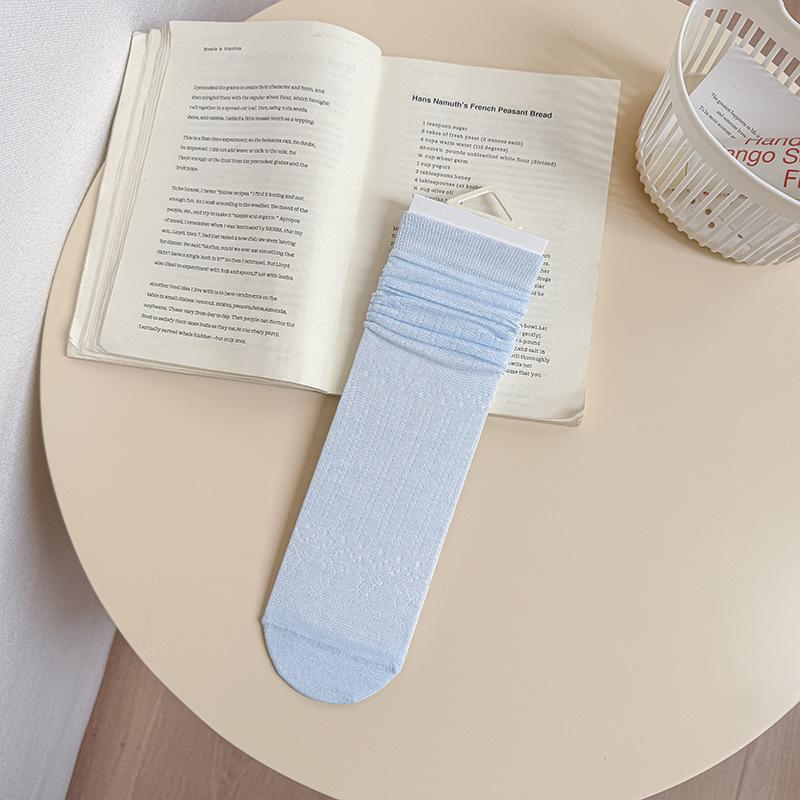 

Solid-color Socks - Light Summer and Spring Style Mesh Open-weave Breathable Mid-calf Socks, Simple Pile-up Socks, Boneless Stockings 1 pair синій
