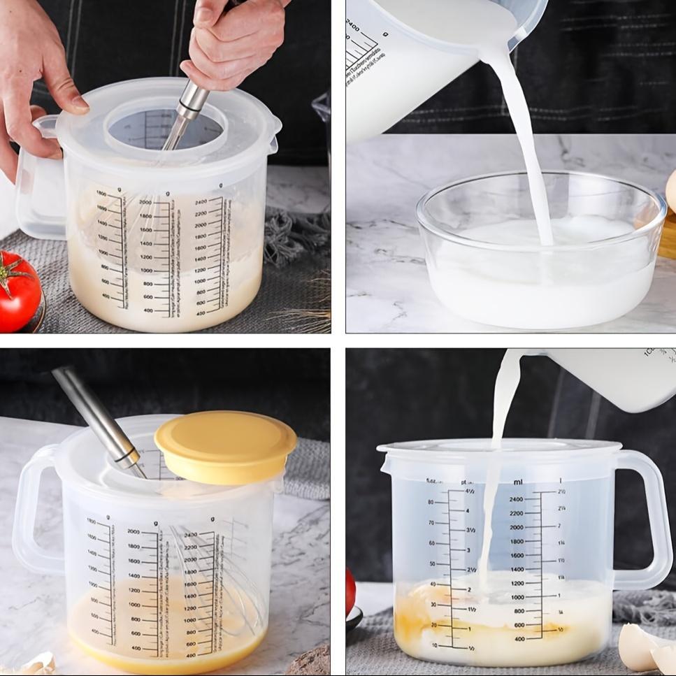 1Pc 2.5L Large Capacity Baking Measuring Cup Scale Kitchen Mixing Bowl with Lid Transparent Plastic Mixing Cup for Home Tools