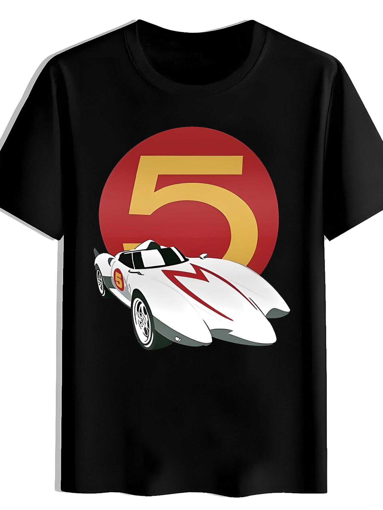T-shirt White Racing Car Print S