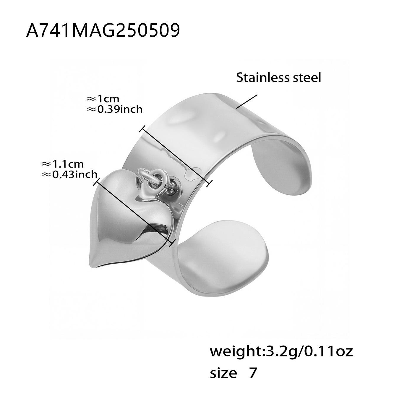 Qiong Yao Hammered Heart Open Ring - Stainless Steel Love Heart Design Size 7