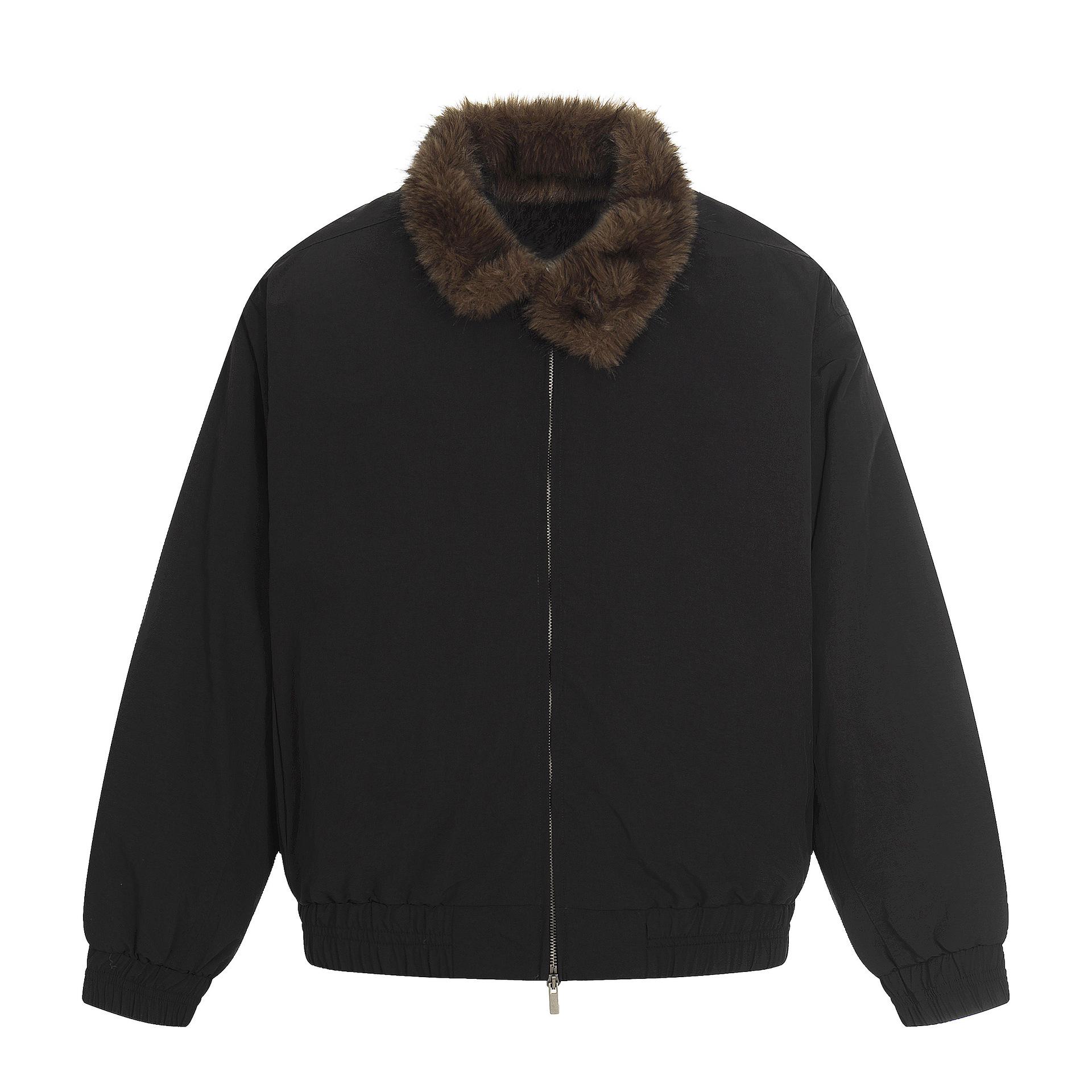 11KN Ретро куртка Харрингтон: Унисекс Теплый бомбер с искусственным мехом волка Large