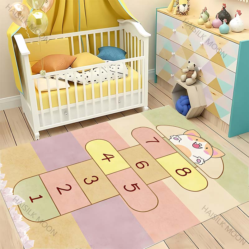 Cute Hopscotch Cartoon Carpet! Living Room Bed Kids Room Mat, Non-slip Exquisite Home Decor, Children's Play Early Education Rug