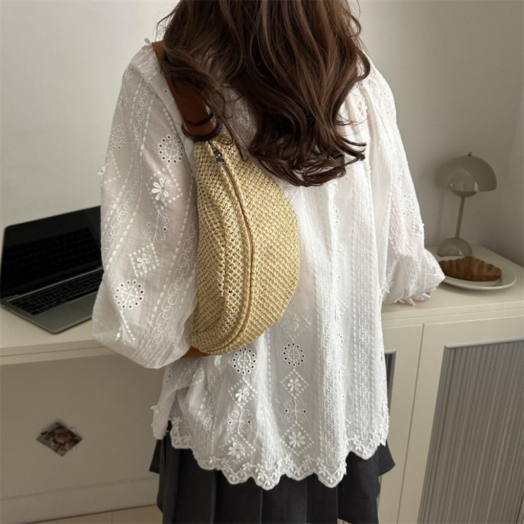 Women'S Stylish Woven Chest Bag - Light Brown, Crossbody Sling Phone Pouch with Zipper Closure, Versatile Waist Pack for Beach, Beach Bag