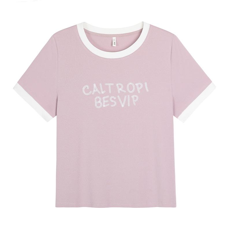 

Dopamine Candy Color Fresh Print Round Neck T-shirt Women s Plus Size Slimming Short Sleeve Summer Top 3XL (suggested 160-180 jin)