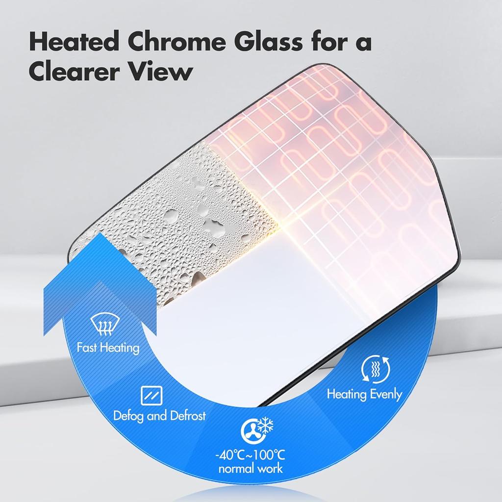 Driver Side Mirror Glass Replacement For Ford F150 2004 2005 2006 2007 2008 2009 2010, Left Heated View Mirror With Rear Holder, 4L3Z17K707DB