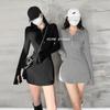 French Spice Girl Style POLO Neck Long Sleeve Dress Women's Spring New Slim and Skinny Inner Hip Wrap Short Skirt