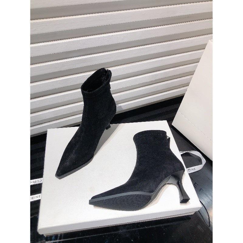 New Spice Girls Sexy Leopard Print Pointed Suede Skinny Heel Short Boots Skinny Boots Women's High Heel Fashion Boots