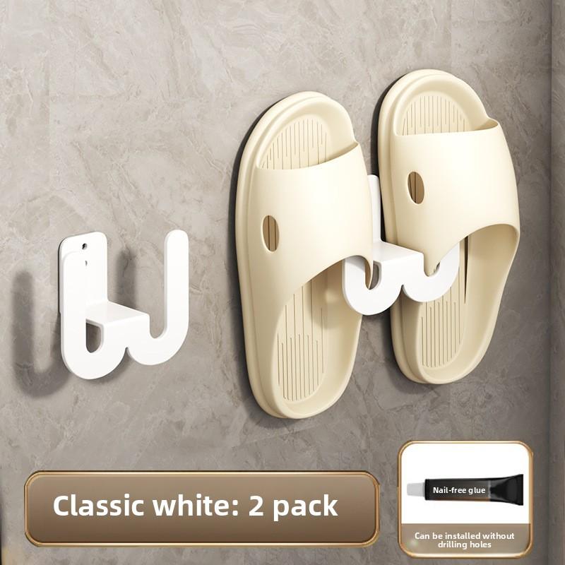 Suport papuci baie montat pe perete fără găurire, suport depozitare pantofi montat pe perete pentru toaletă, cârlig depozitare cu scurgere pentru toaletă