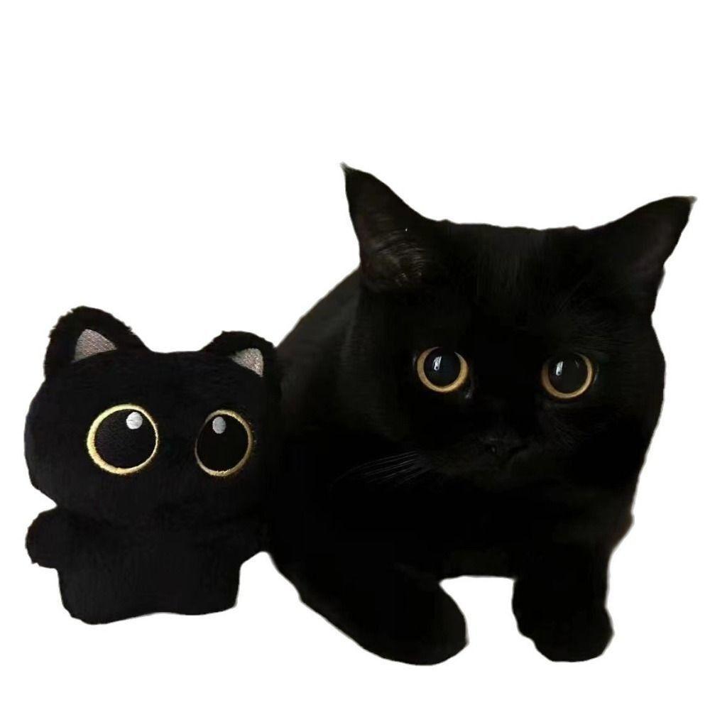 10cm Black Soft Plush Cat Doll Keyring Desktop Decorations Big Eye Cat Plush Pendant Couple Bag Charms Gift