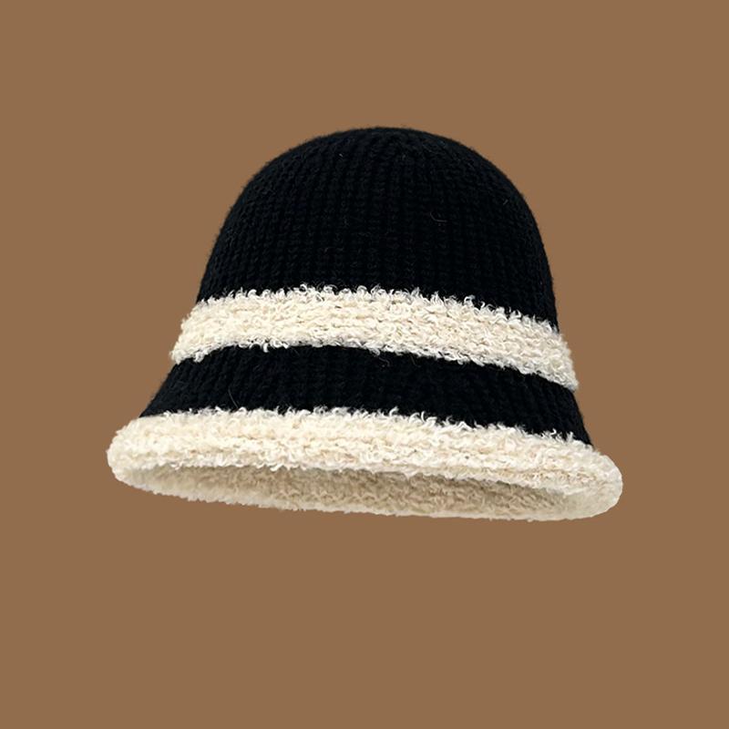

Универсальная шапка в полоску с цветными блоками, минималистичные вязаные шапки Black Beige