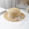 New French Lafite Sweet Bow Straw Hat Women's Spring Summer Simple Sunscreen Breathable Sunshade Elegant Flat Top Hat