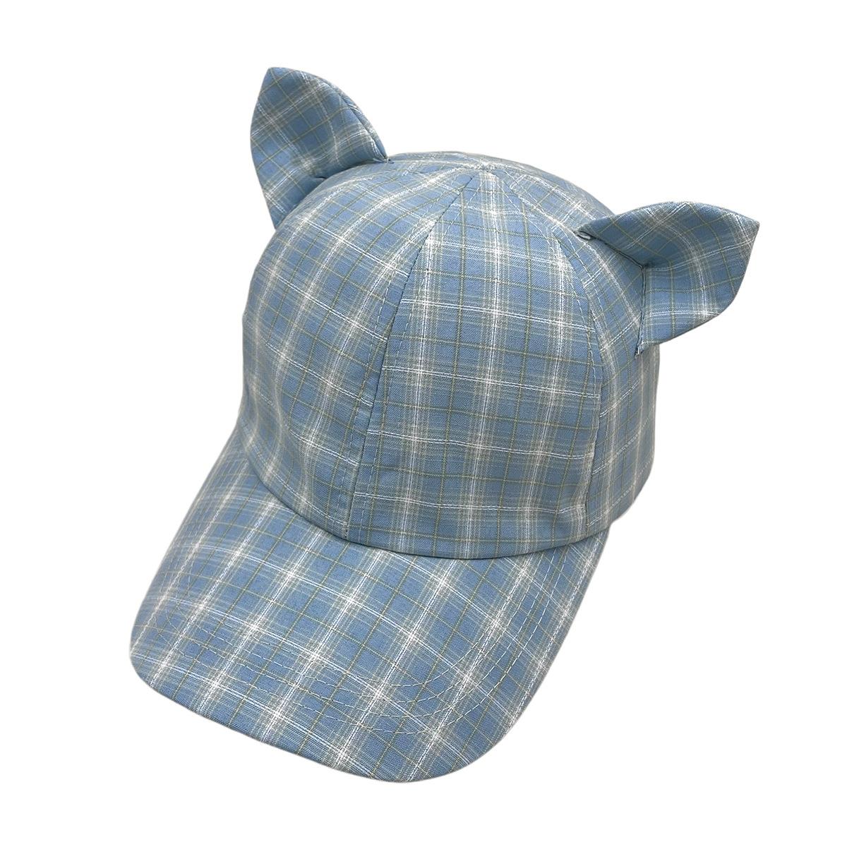 Cat Ears Plaid Three-dimensional Hat Sun Protection Visor Hat Men s and Women s Street Dance Baseball Cap Peaked Cap Adjustable небесно-голубой