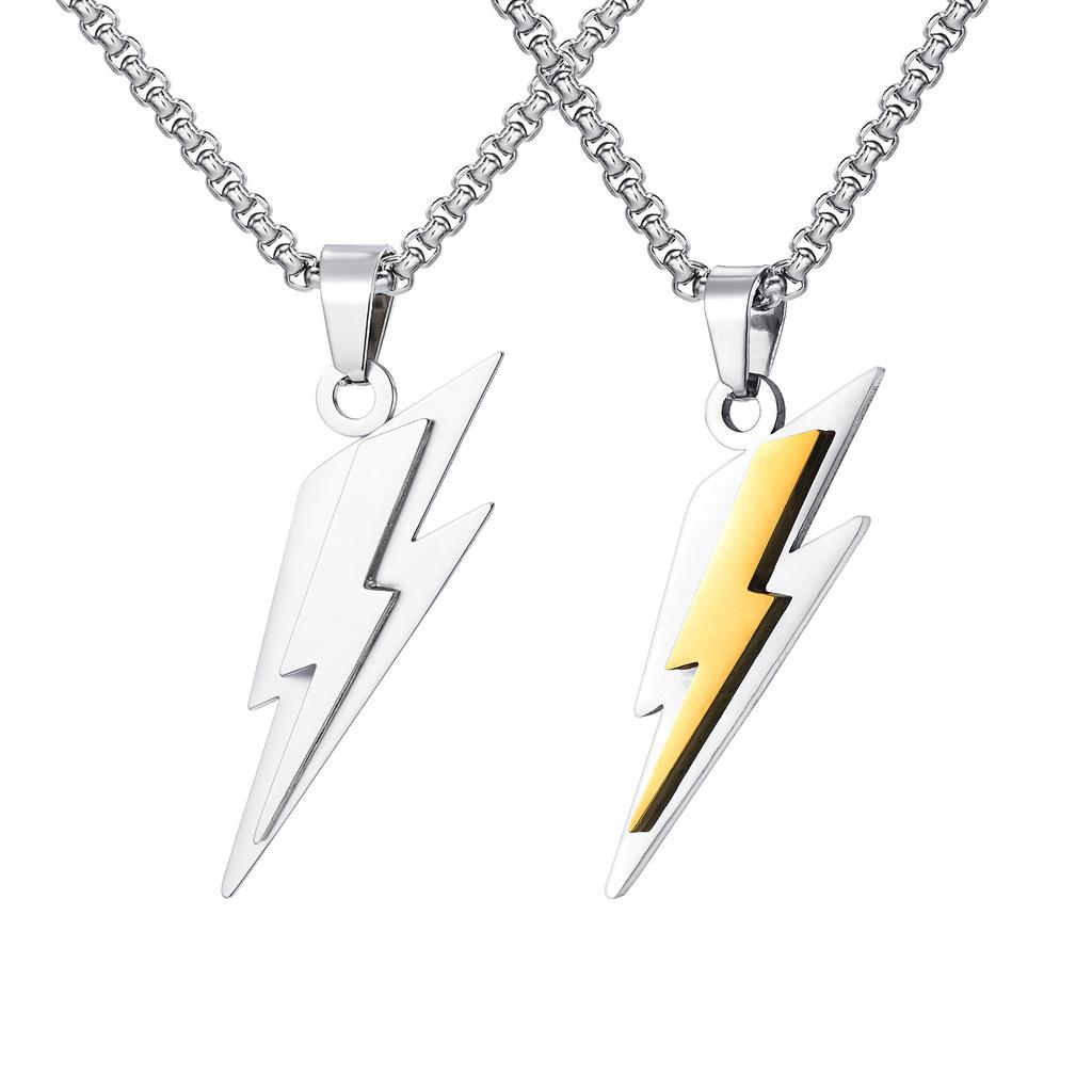 Vnox Stainless Steel Lightning Pendant Necklace, 60cm Box Chain with Lobster Clasp, Punk Waterproof Jewelry Gift for Men Women