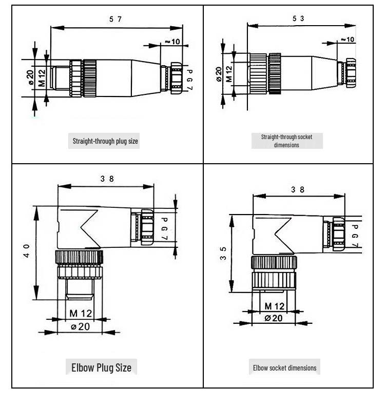 M12 Waterproof Sensor Connector: Male & Female Aviation Plug, 34-Pin, 5-Hole, 8P, Straight & Elbow, Three-Core Socket.