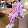 Girls' Cartoon Letter Two-Piece Set: Cute and Stylish Spring/Autumn Top & Pants for Kids