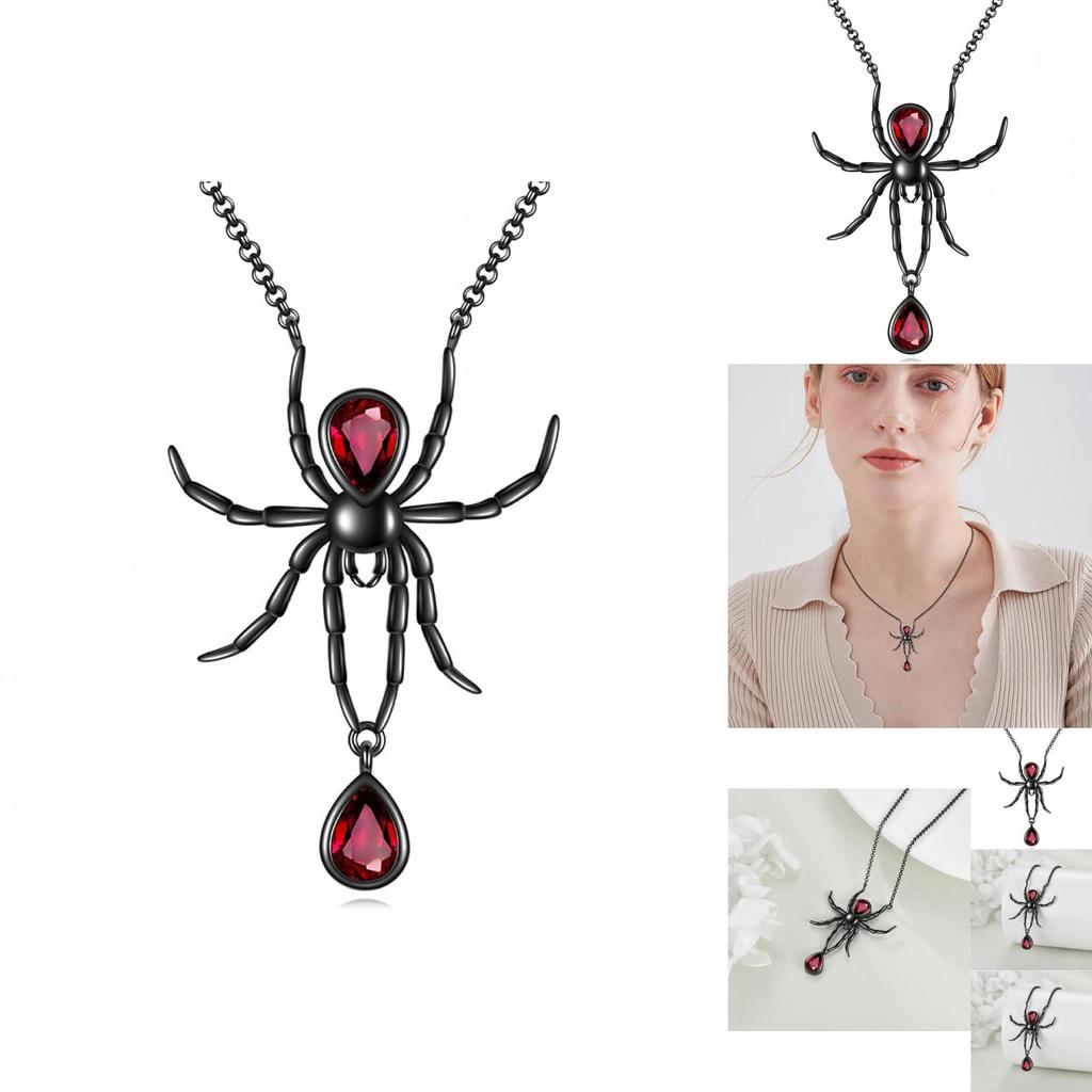 Gothic Style Black Spider Pendant Necklace For Women Fashionable Statement Jewelry