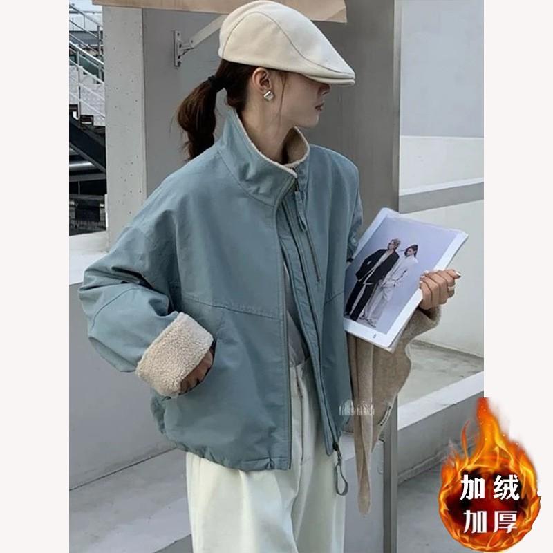 Womens Short Puffer Coat Fleece Lined Lamb Wool Winter Casual Loose Jacket Petite Ladies 2026