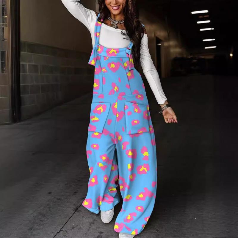 Printed Waist Strap Jumpsuit Trousers Women