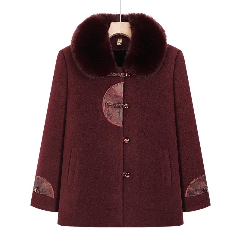

Chinese Style Winter Fur Collar Coat for Elderly Women - Thick Cotton Velvet Jacket 2XL (Suitable for 115-120 lbs)