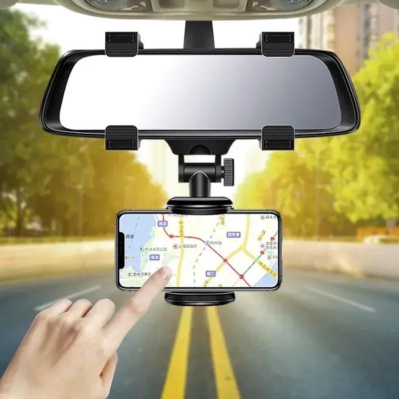 

2026 Car Phone Holder Rearview Mirror Mount Bracket Navigation GPS Mobile Stand Clip Foldable Adjustable Car Cell Phone Support чёрный