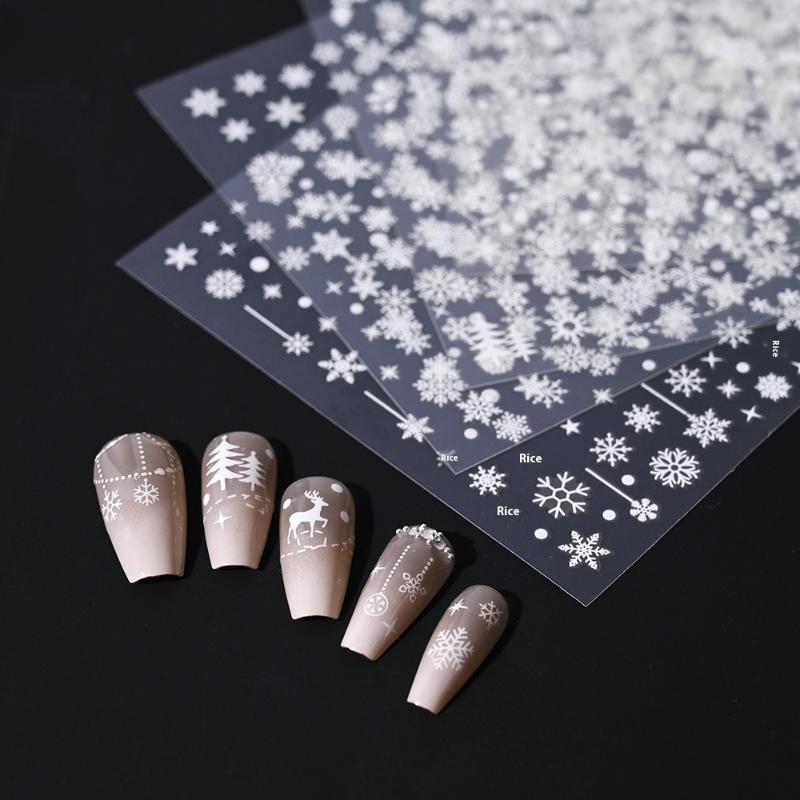 Winter Snowflake Christmas Nail Art Sticker White 3D Relief Adhesive Nail Art Decoration Sticker Nail Charm Manicure Decals