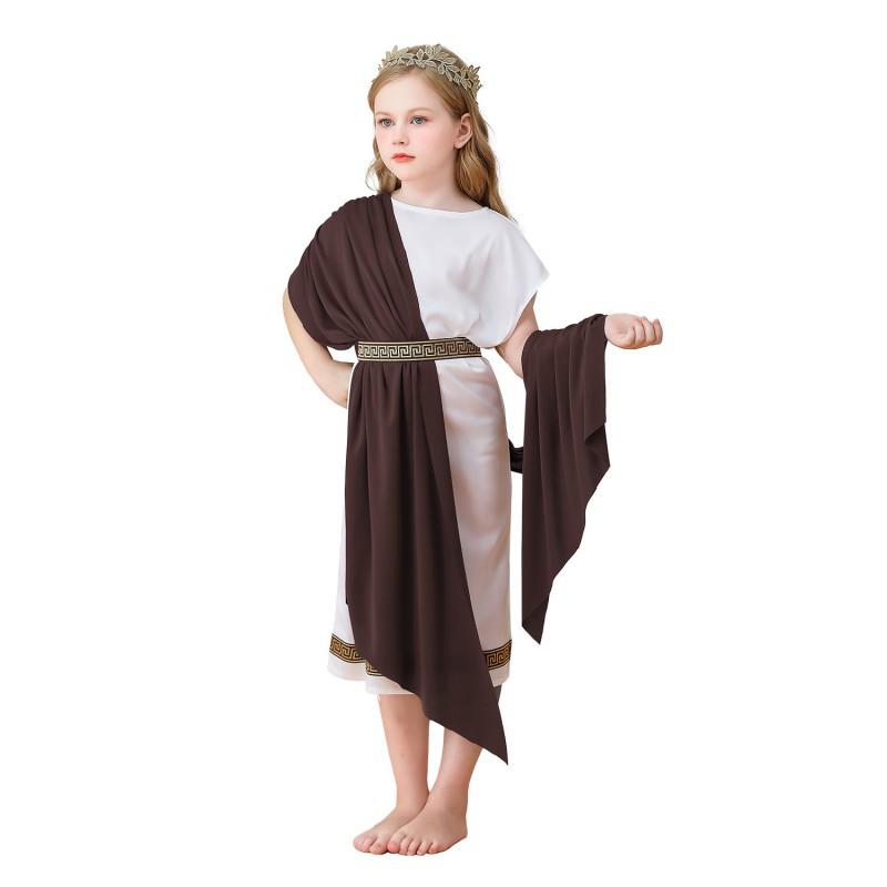Kids Greek Mythology Costume Roman Toga Dress Halloween Party Role Play Performance Unisex Child