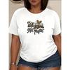 European Sizes Women's "Real But Imperfect" Printed Artistic Letter T-shirt, Leopard Print Heart Short Sleeve Medium Elasticity, Machine Washable
