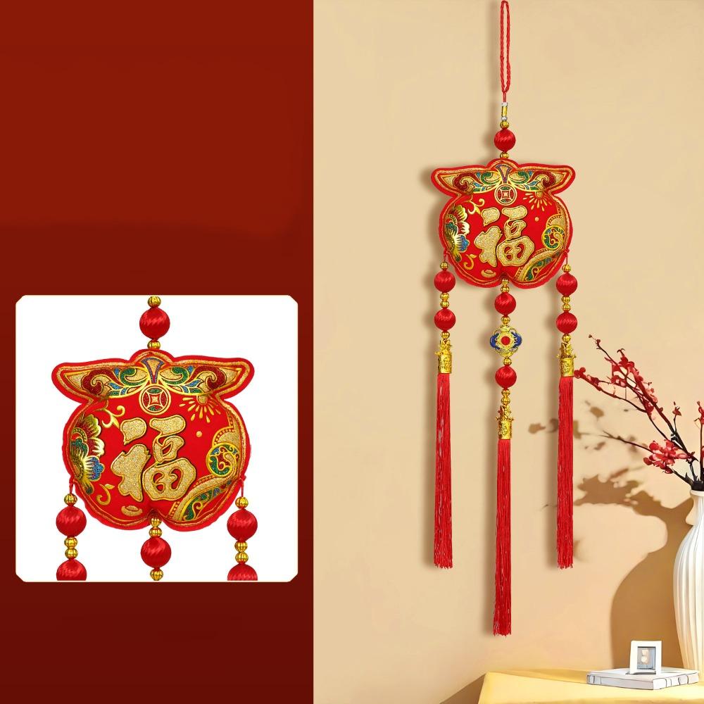 Chinese Knot Blessing Character Pendant Red Hanging Lucky God of Wealth Pendant Spring Festival Pendants