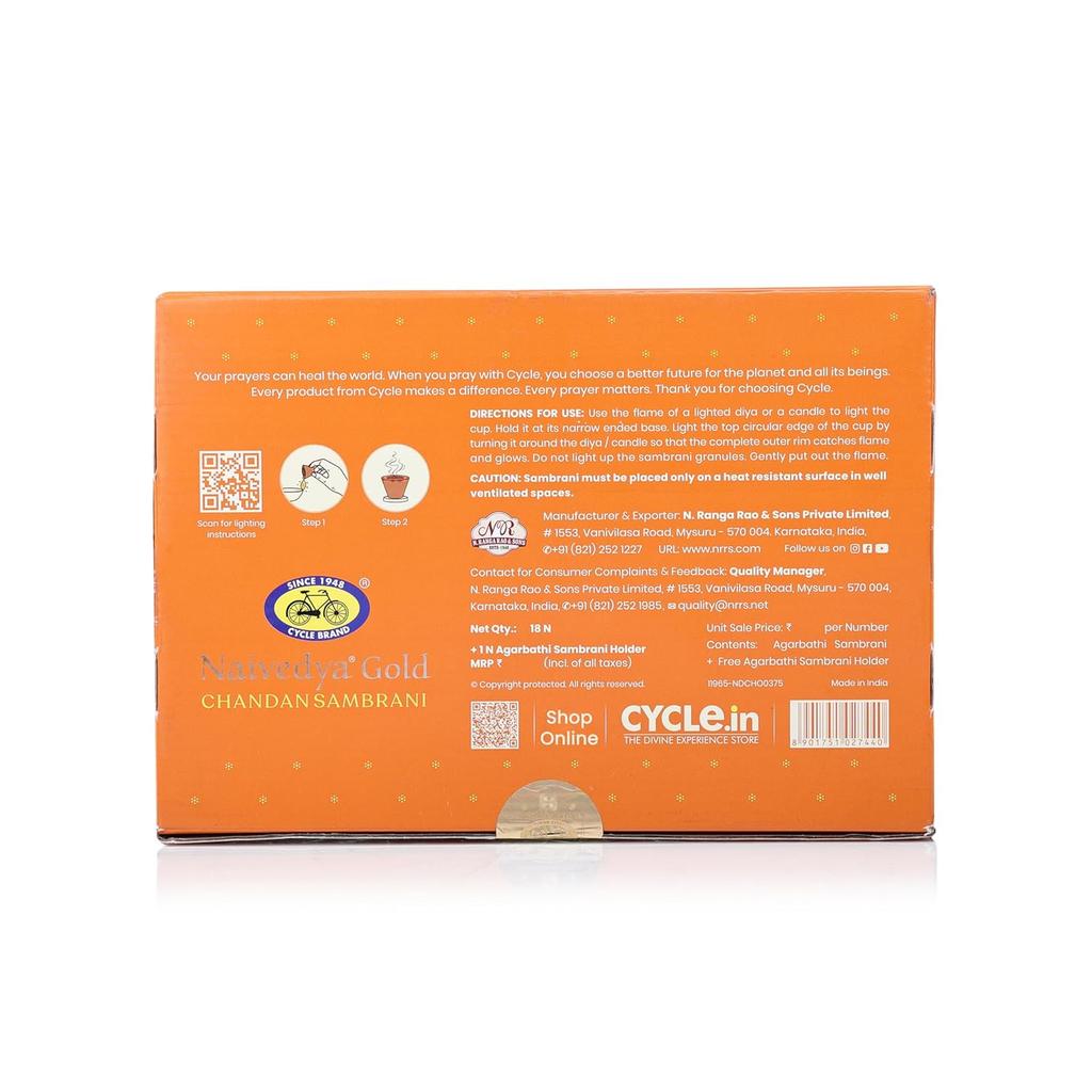 Cycle Pure Naivedya Gold Sandalwood Sambrani Dhoop Cups 18 Pcs Charcoal-Free Havan Rituals